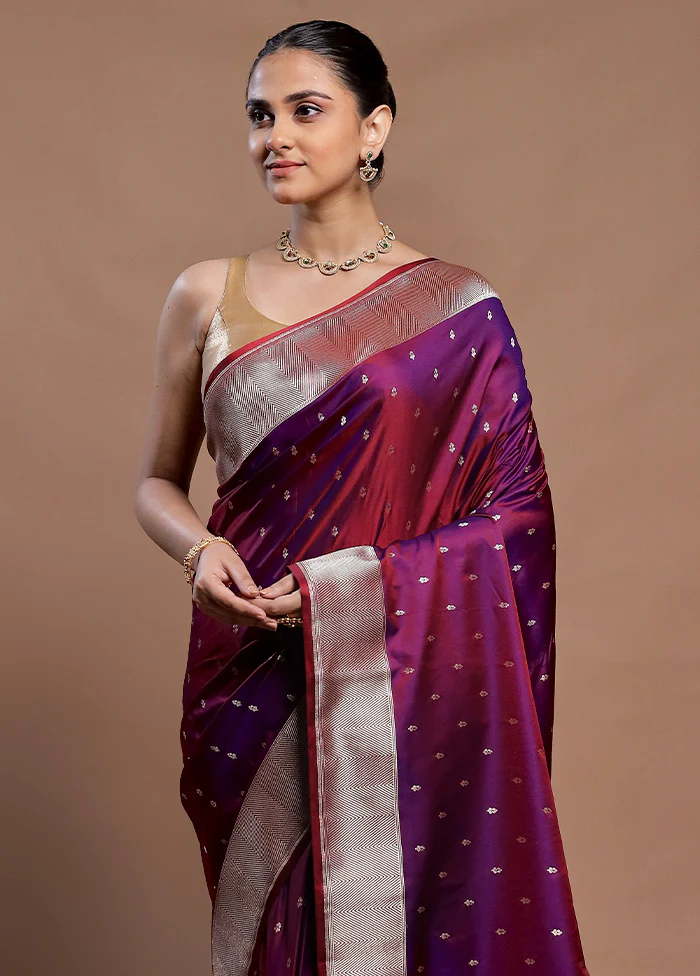 Purple Katan Silk Saree With Blouse Piece - Image 2