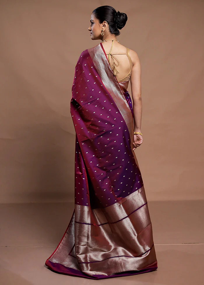 Purple Katan Silk Saree With Blouse Piece - Image 3