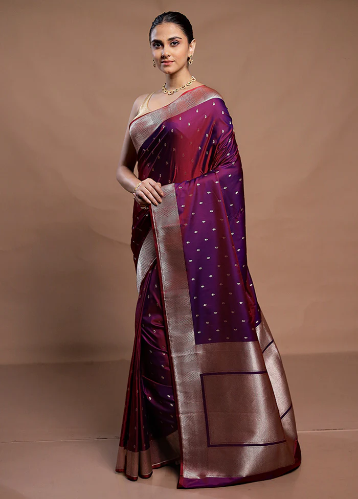 Purple Katan Silk Saree With Blouse Piece - Image 4