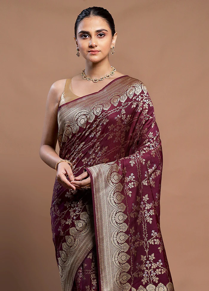 Purple Katan Silk Saree With Blouse Piece - Image 2