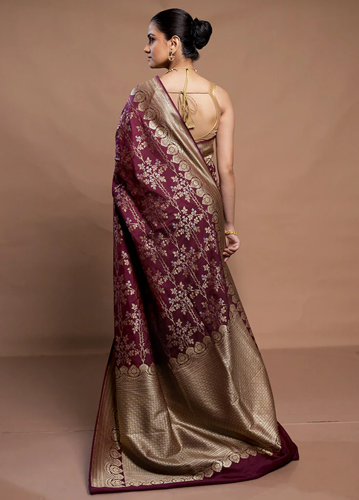 Purple Katan Silk Saree With Blouse Piece - Image 3