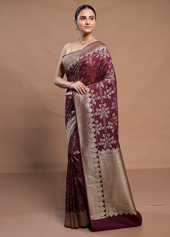 Purple Katan Silk Saree With Blouse Piece - Image 4
