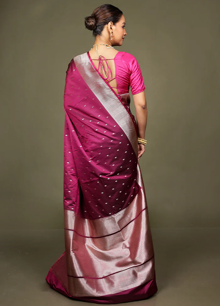 Purple Katan Silk Saree With Blouse Piece - Image 3