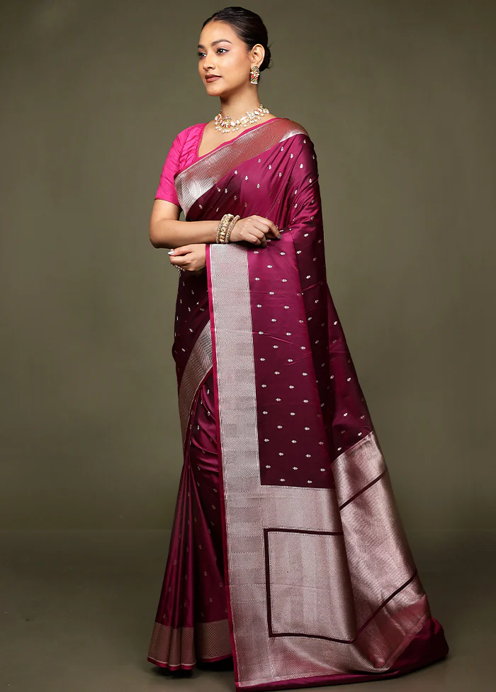 Purple Katan Silk Saree With Blouse Piece - Image 4
