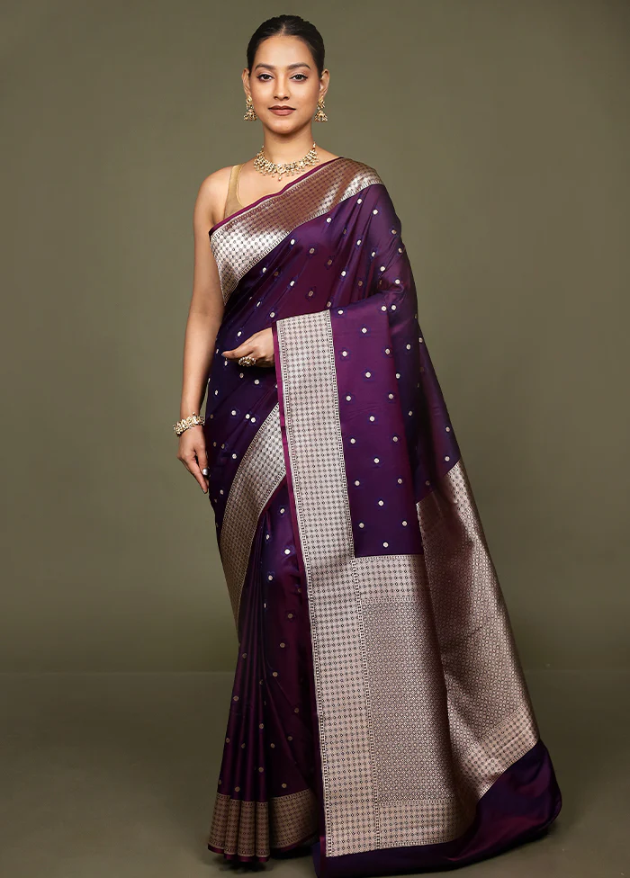 Purple Katan Silk Saree With Blouse Piece - Image 2