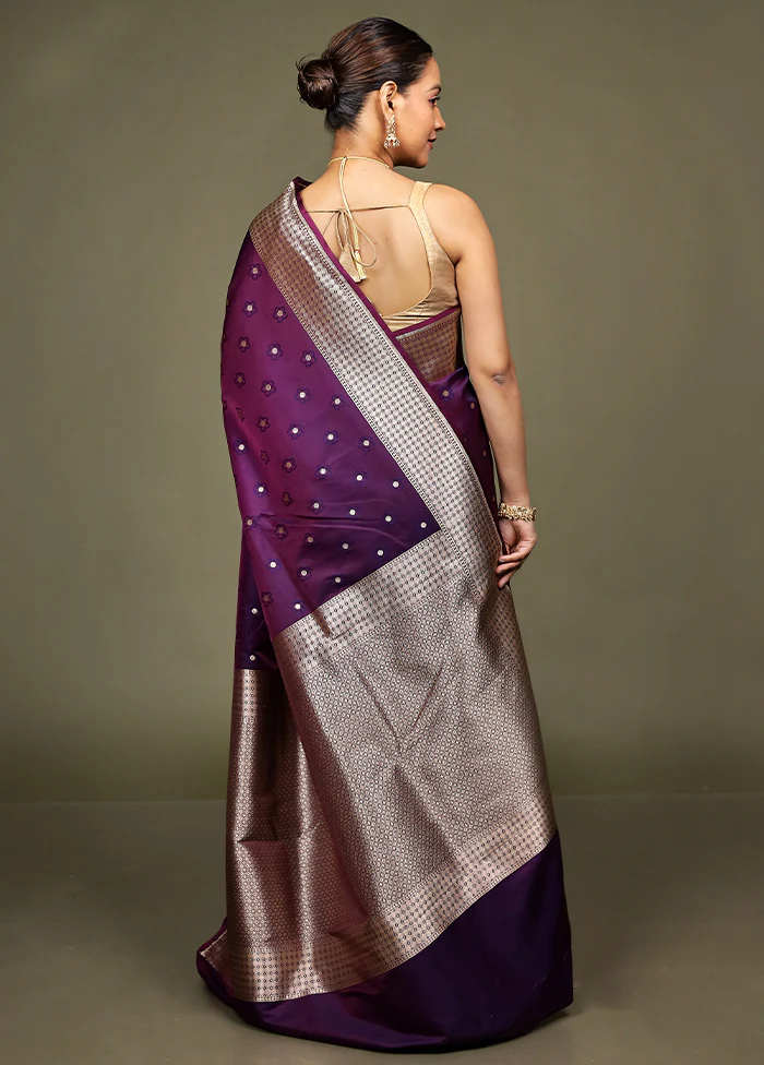 Purple Katan Silk Saree With Blouse Piece - Image 3