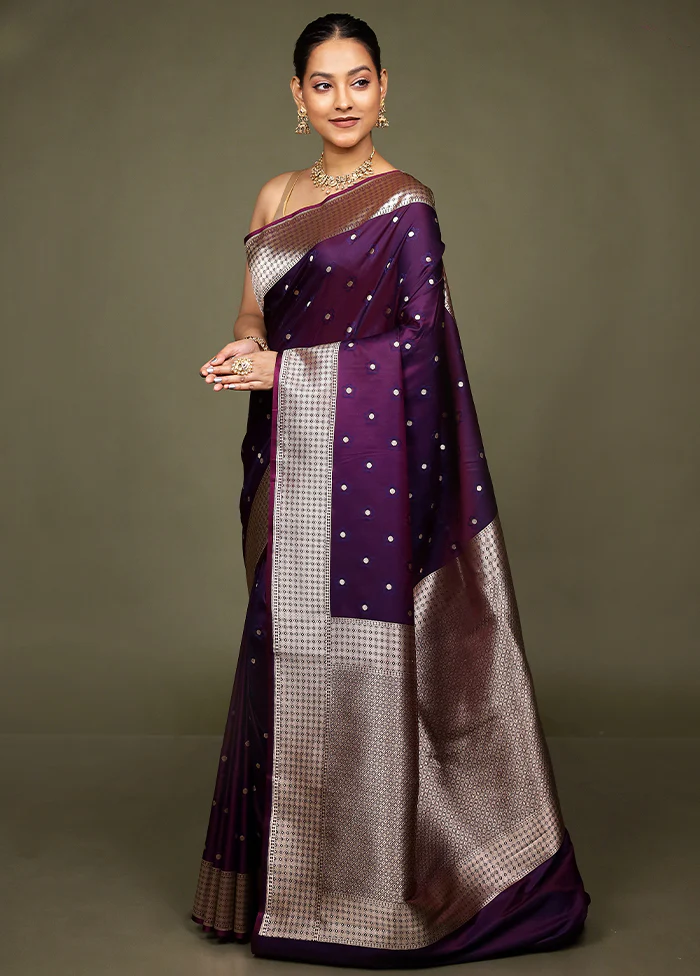 Purple Katan Silk Saree With Blouse Piece - Image 4