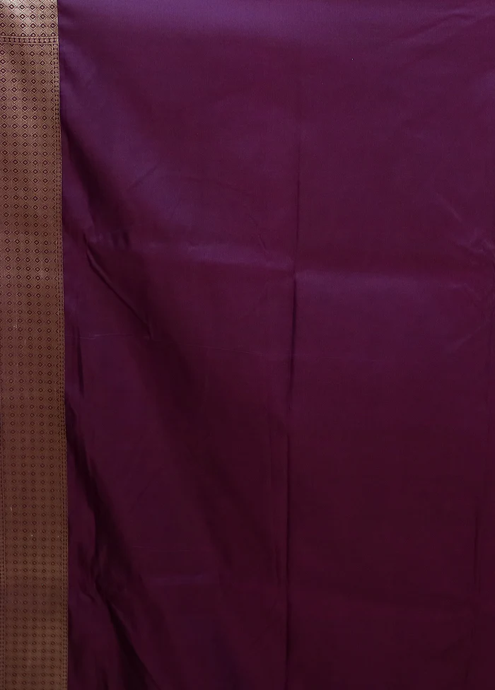 Purple Katan Silk Saree With Blouse Piece - Image 5