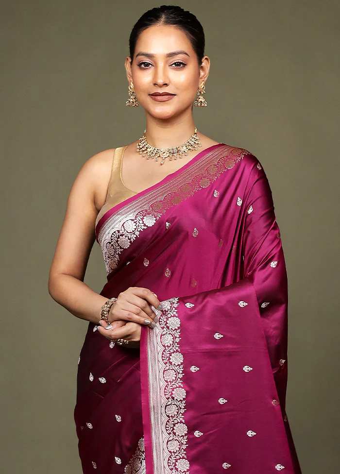 Purple Katan Silk Saree With Blouse Piece