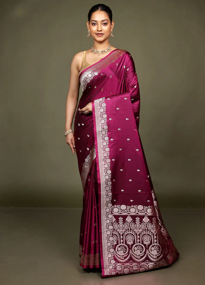 Purple Katan Silk Saree With Blouse Piece - Image 2