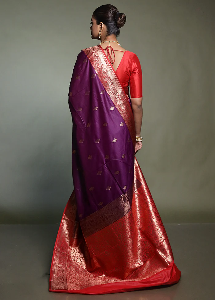 Purple Katan Silk Saree With Blouse Piece - Image 3