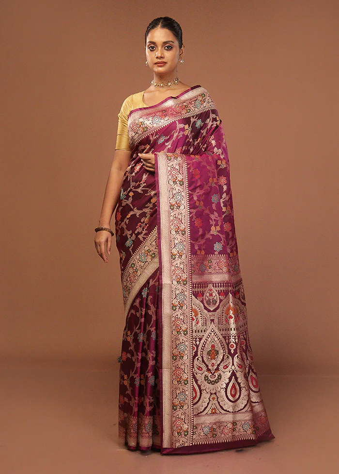 Purple Katan Silk Saree With Blouse Piece - Image 2