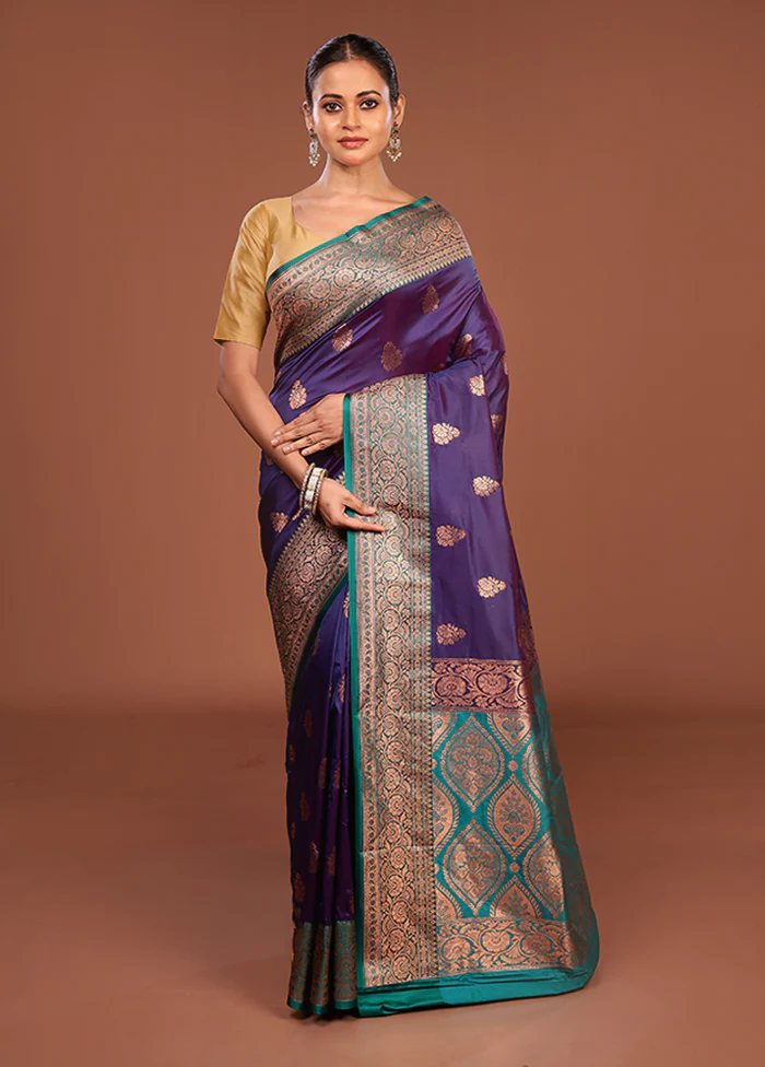 Purple Katan Silk Saree With Blouse Piece - Image 2