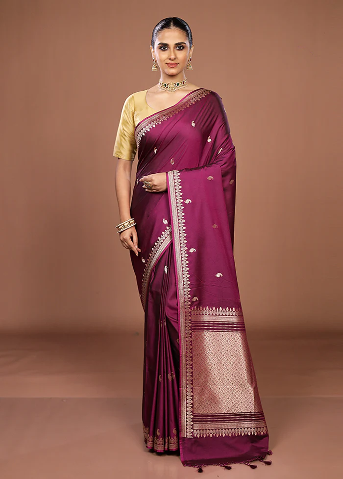 Purple Katan Silk Saree With Blouse Piece - Image 2