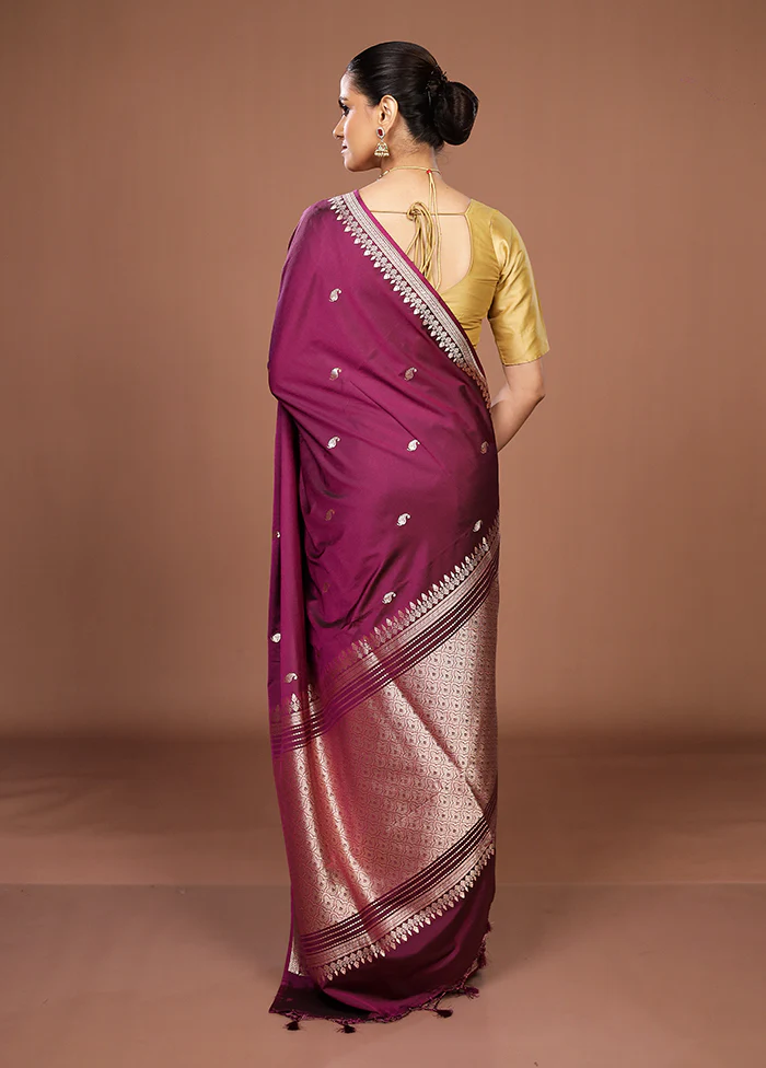 Purple Katan Silk Saree With Blouse Piece - Image 3