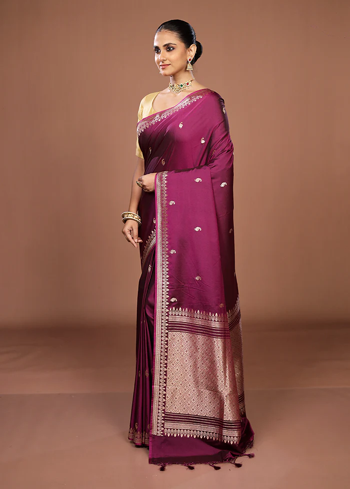 Purple Katan Silk Saree With Blouse Piece - Image 4