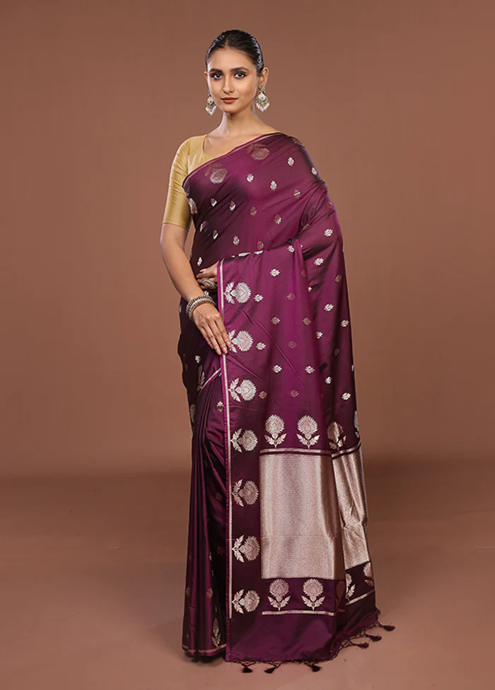 Purple Katan Silk Saree With Blouse Piece - Image 2