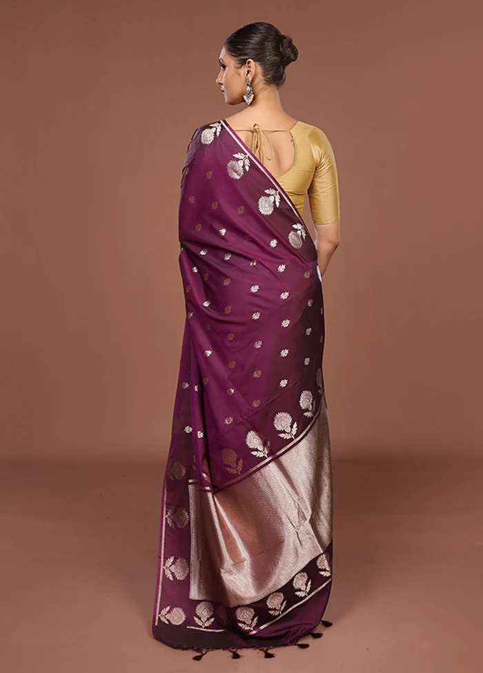 Purple Katan Silk Saree With Blouse Piece - Image 3