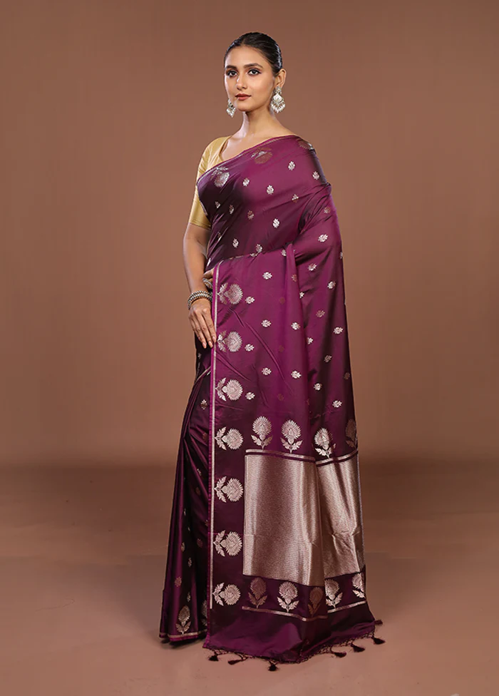 Purple Katan Silk Saree With Blouse Piece - Image 4