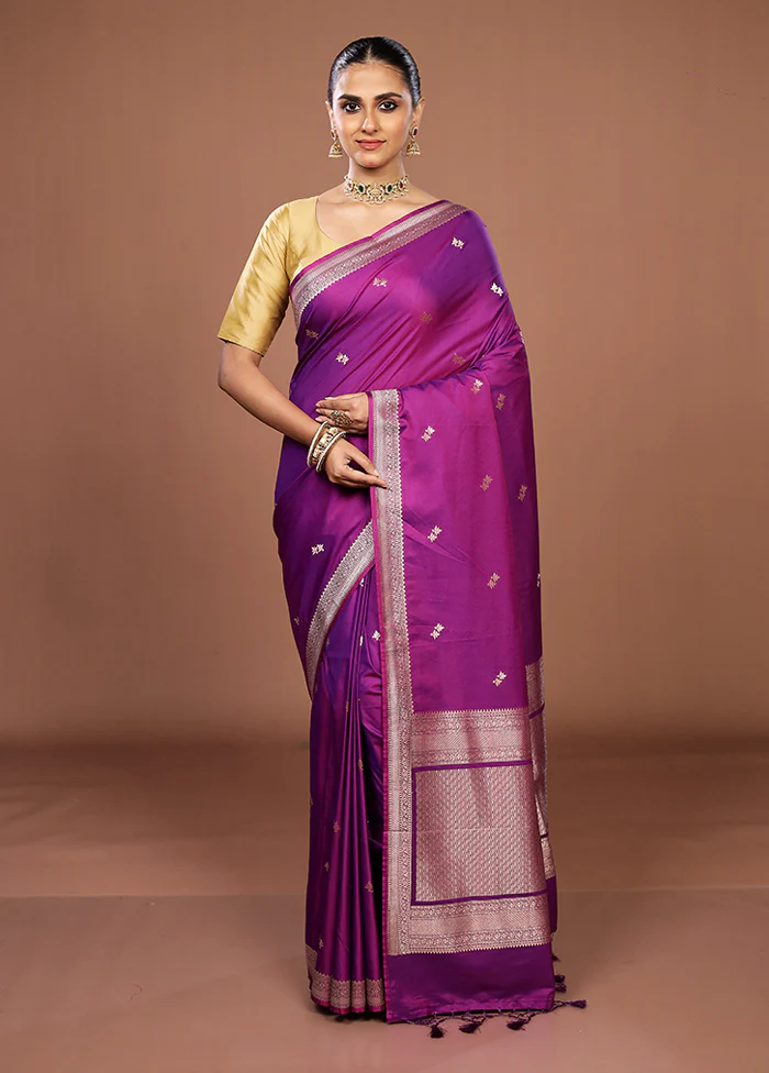 Purple Katan Silk Saree With Blouse Piece - Image 2