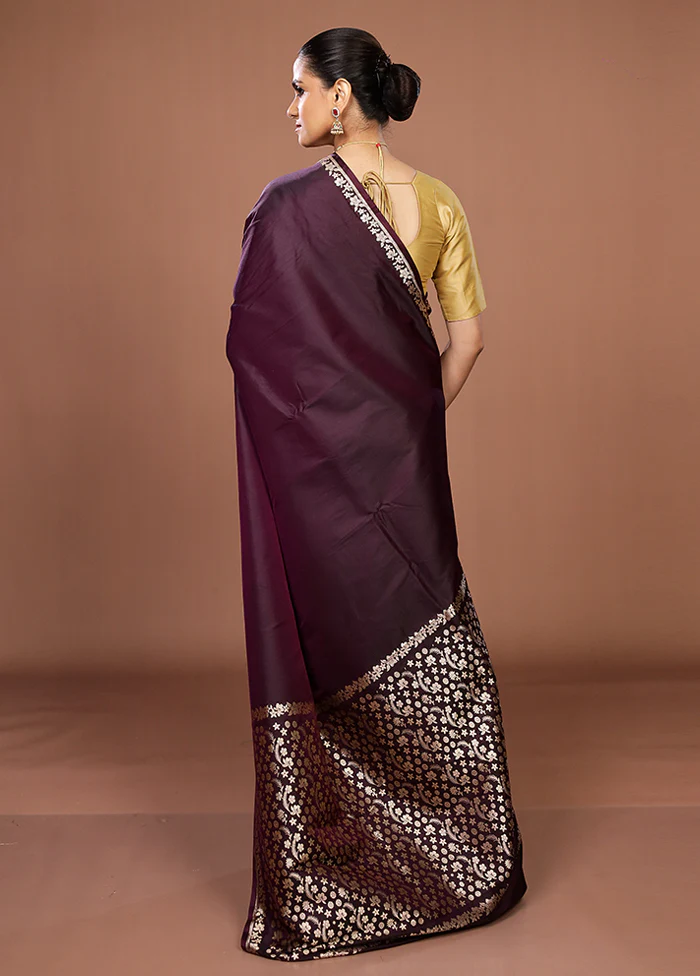 Purple Katan Silk Saree With Blouse Piece - Image 3