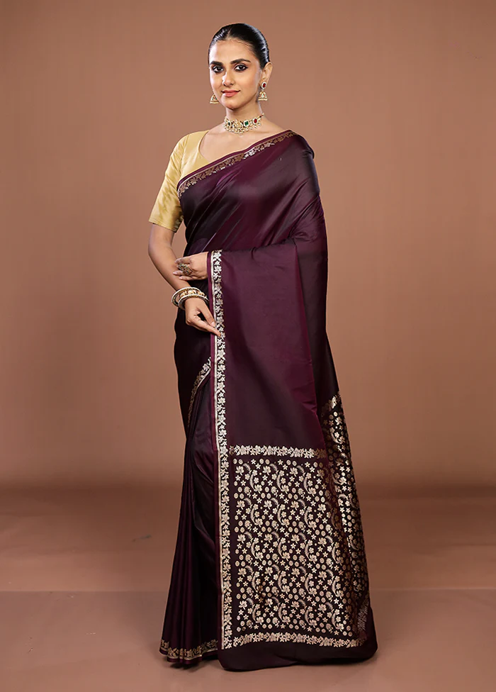 Purple Katan Silk Saree With Blouse Piece - Image 4