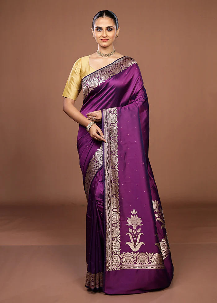 Purple Katan Silk Saree With Blouse Piece - Image 2