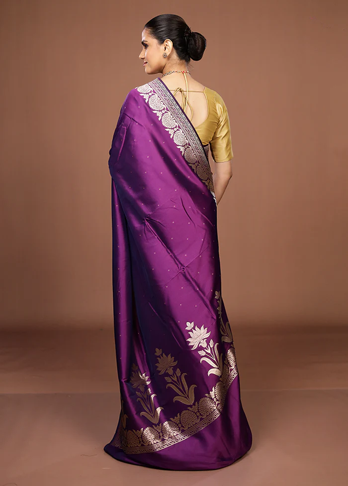 Purple Katan Silk Saree With Blouse Piece - Image 3