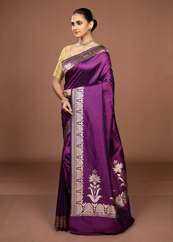 Purple Katan Silk Saree With Blouse Piece - Image 4
