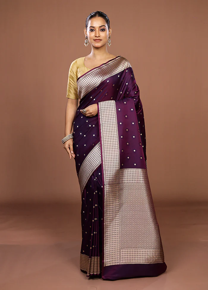 Purple Katan Silk Saree With Blouse Piece - Image 2