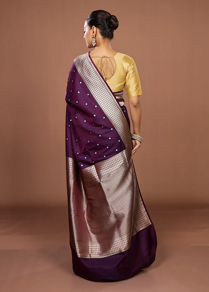 Purple Katan Silk Saree With Blouse Piece - Image 3