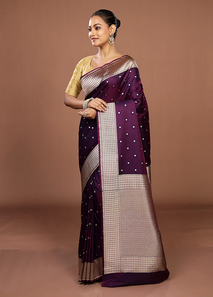 Purple Katan Silk Saree With Blouse Piece - Image 4