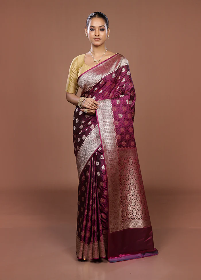 Purple Katan Silk Saree With Blouse Piece - Image 2