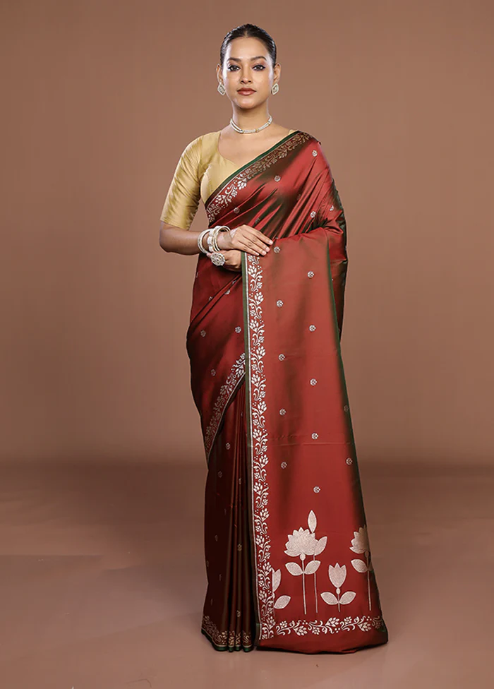 Brown Katan Silk Saree With Blouse Piece - Image 2