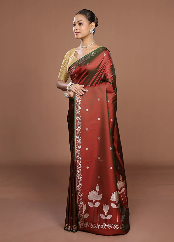 Brown Katan Silk Saree With Blouse Piece - Image 4