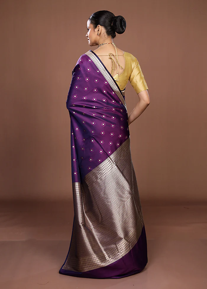 Purple Katan Silk Saree With Blouse Piece - Image 3