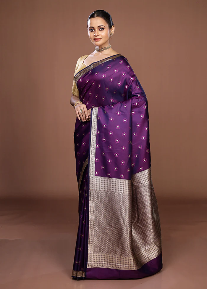 Purple Katan Silk Saree With Blouse Piece - Image 4