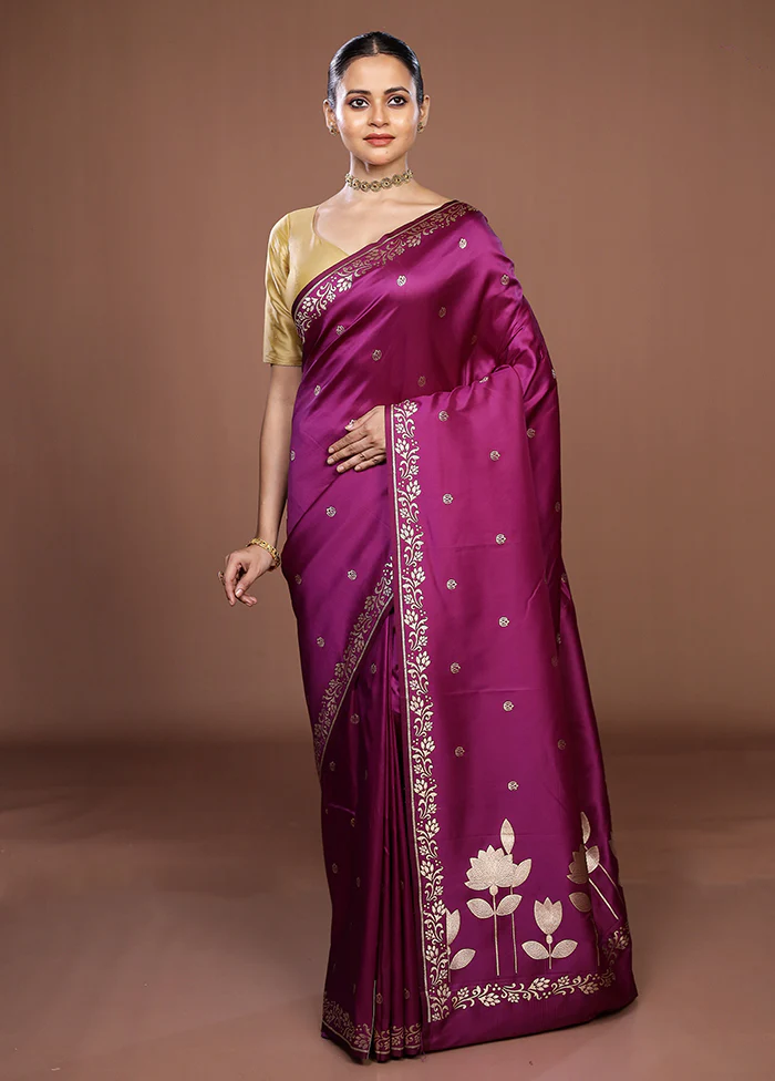 Purple Katan Silk Saree With Blouse Piece - Image 2