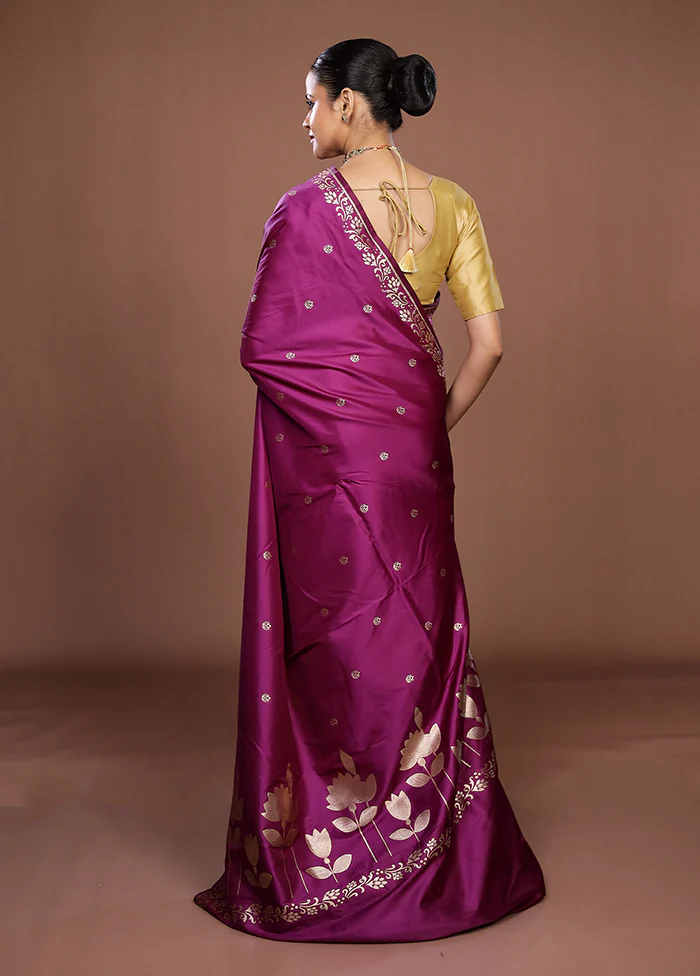 Purple Katan Silk Saree With Blouse Piece - Image 3