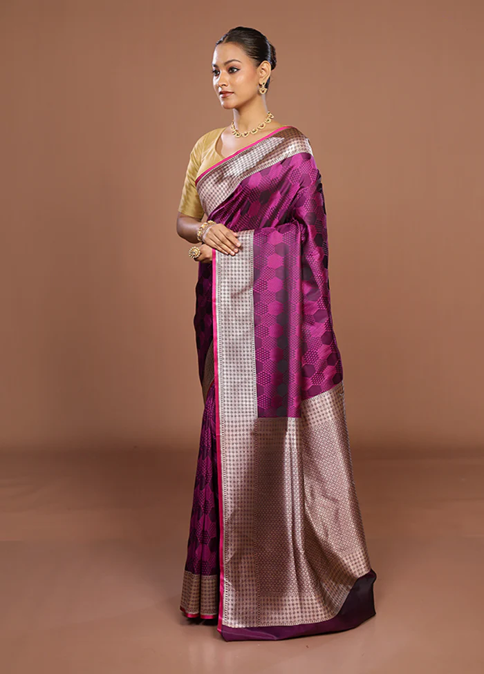 Purple Katan Silk Saree With Blouse Piece - Image 4