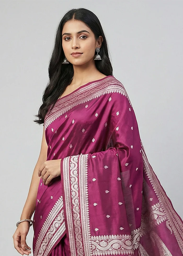 Purple Katan Silk Saree With Blouse Piece - Image 2