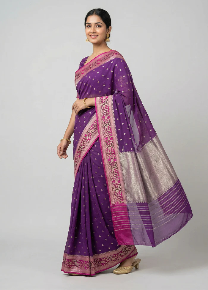 Purple Katan Silk Saree With Blouse Piece