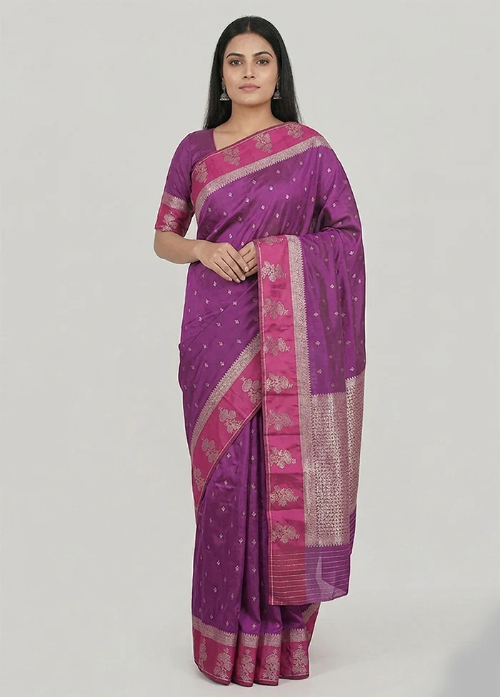 Purple Katan Silk Saree With Blouse Piece