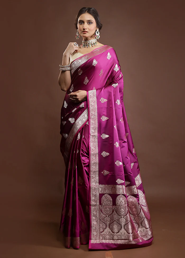 Purple Katan Silk Saree With Blouse Piece - Image 2