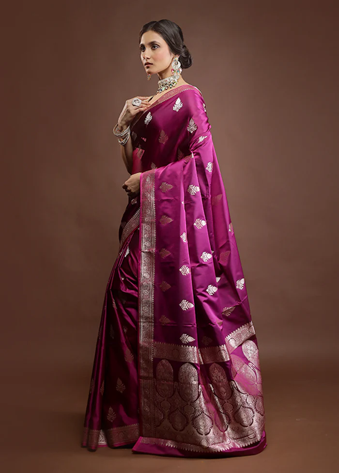 Purple Katan Silk Saree With Blouse Piece - Image 4