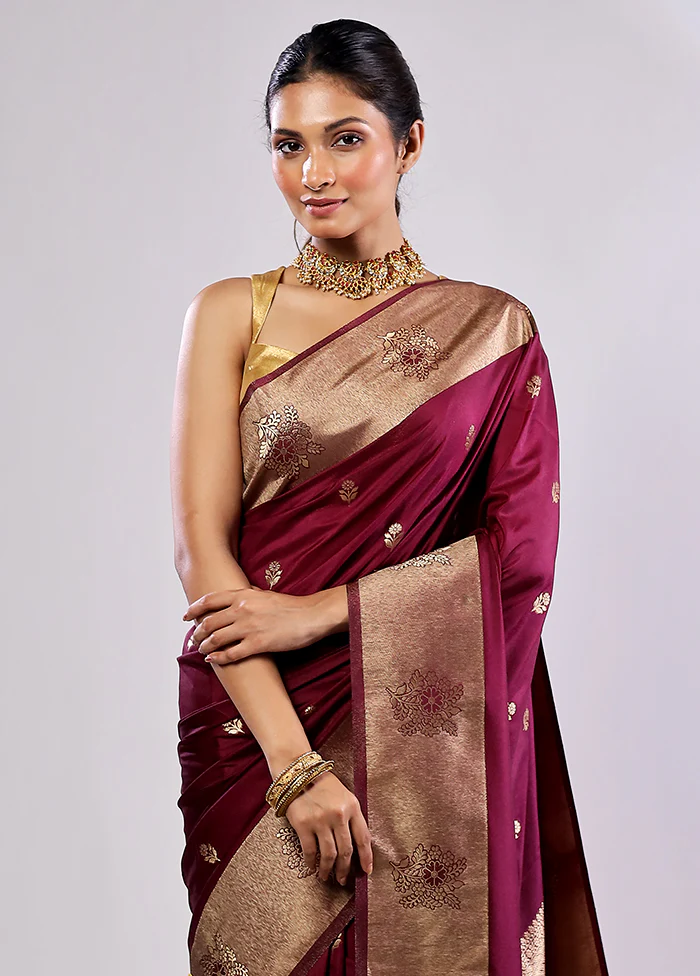 Purple Katan Silk Saree With Blouse Piece - Image 2