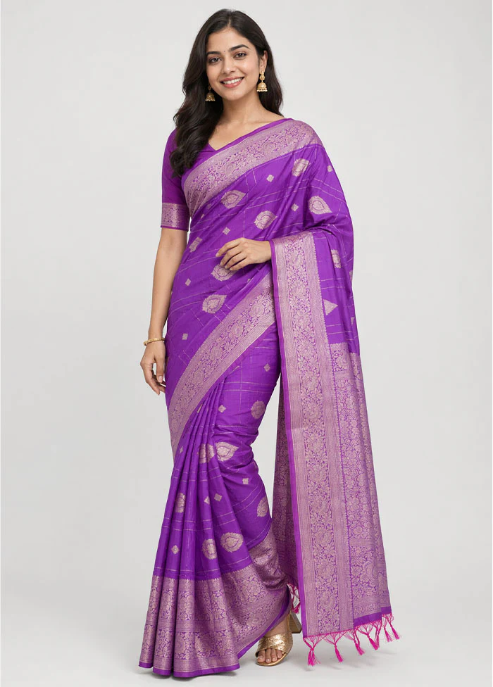 Purple Katan Silk Saree With Blouse Piece