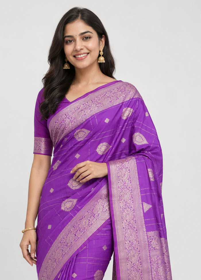 Purple Katan Silk Saree With Blouse Piece - Image 2