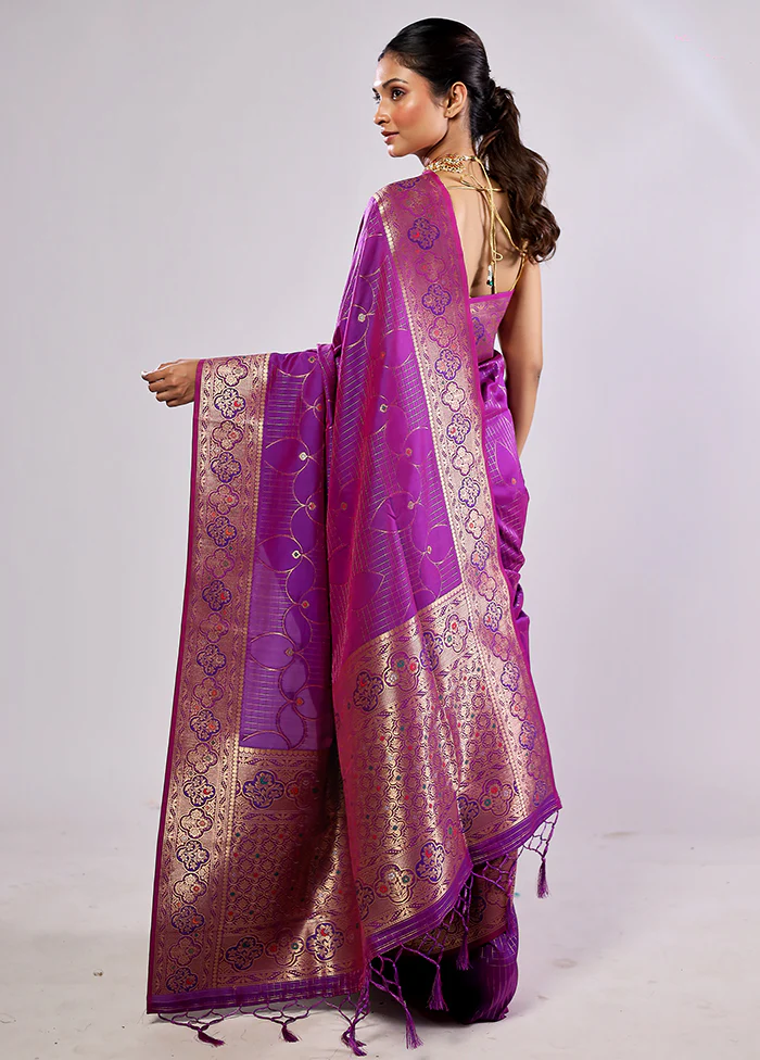Purple Katan Silk Saree With Blouse Piece - Image 4