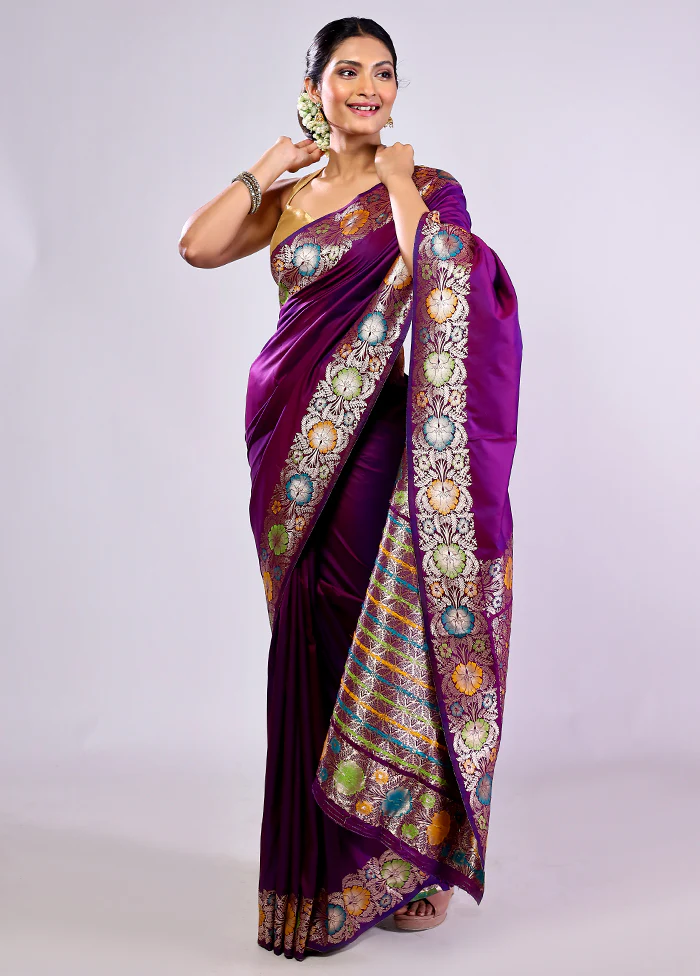 Purple Katan Silk Saree With Blouse Piece - Image 3